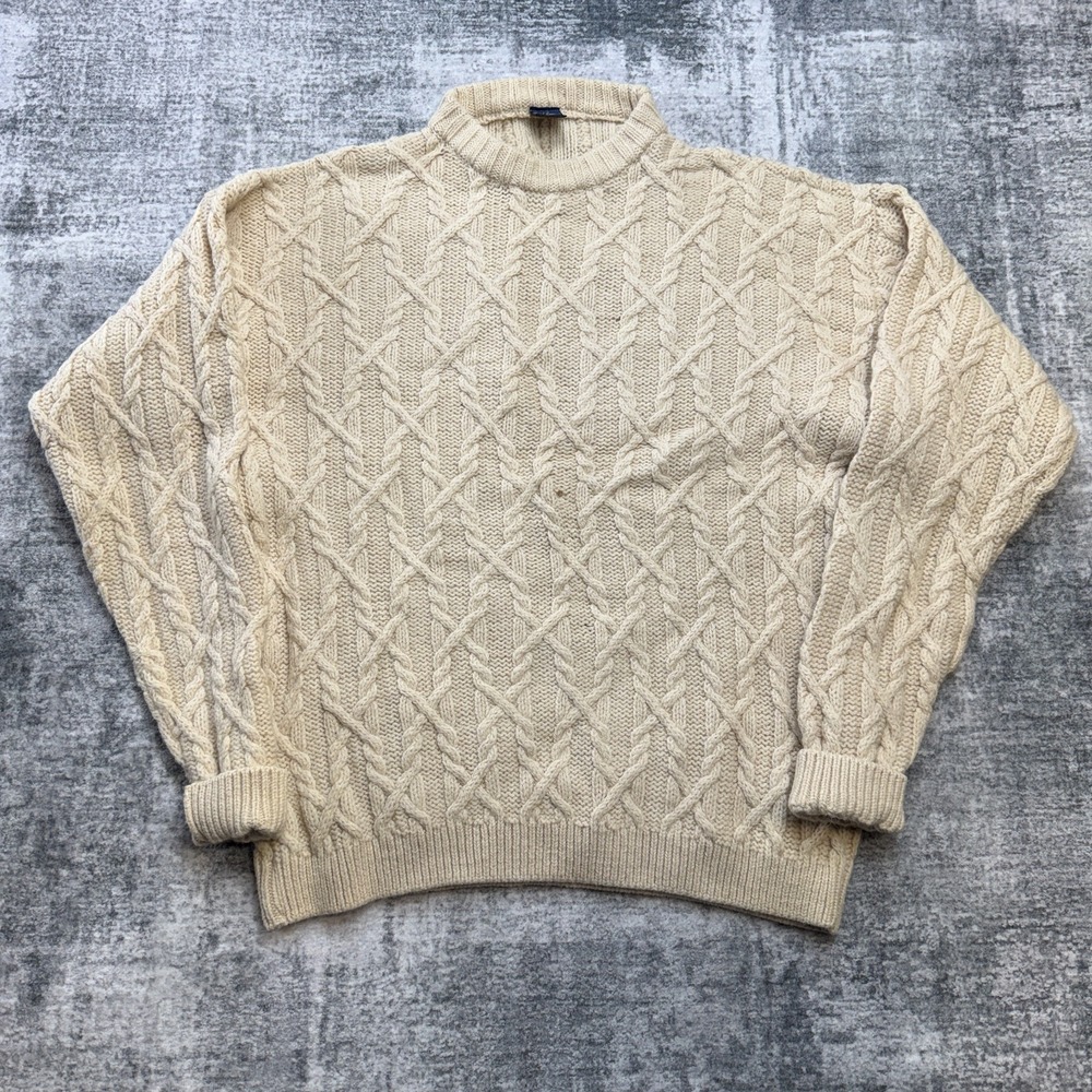 VTG Paul James Sweater Mens Large Cream Cable Knit Fisherman Wool Alpaca England